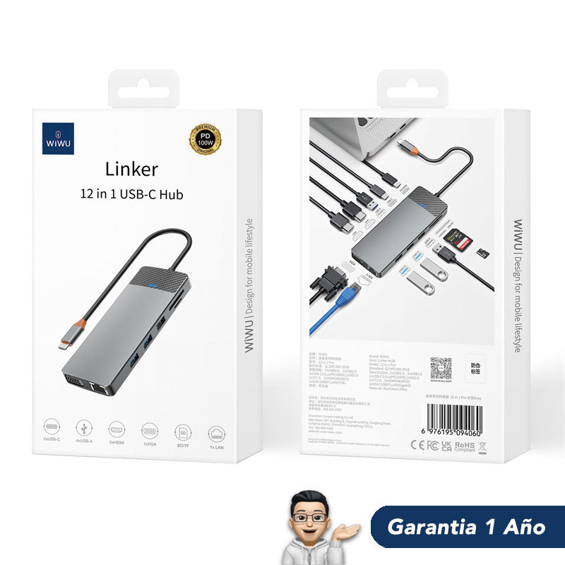 WIWU Linkser A12 Adaptador HUB Tipo-C 12en1