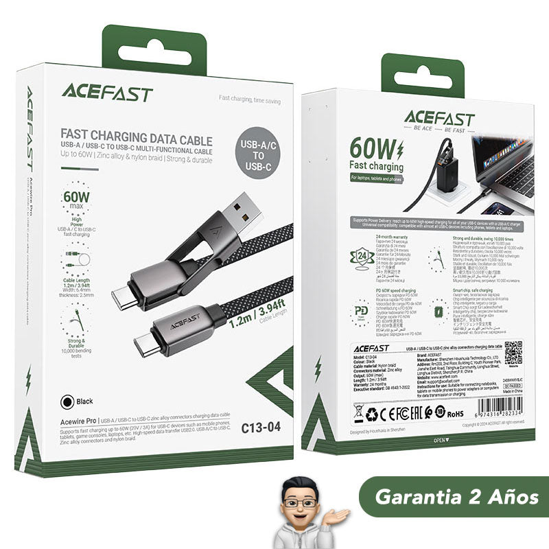 ACEFAST C13-04 Cable Tipo C a Tipo C a 60 Watts 2en1