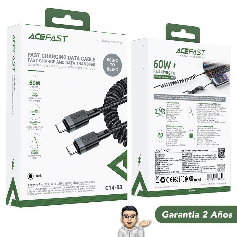 ACEFAST C14-03 Cable Tipo C a Tipo C a 60 Watts 2en1