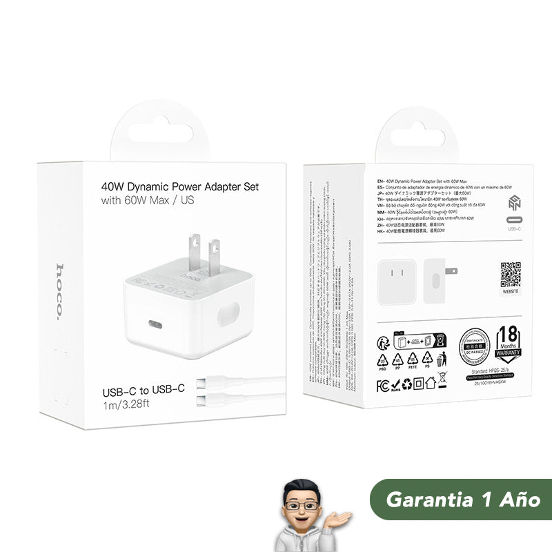HOCO C161A Set Cargador Rápido a 40 Watts Dinamico GaN