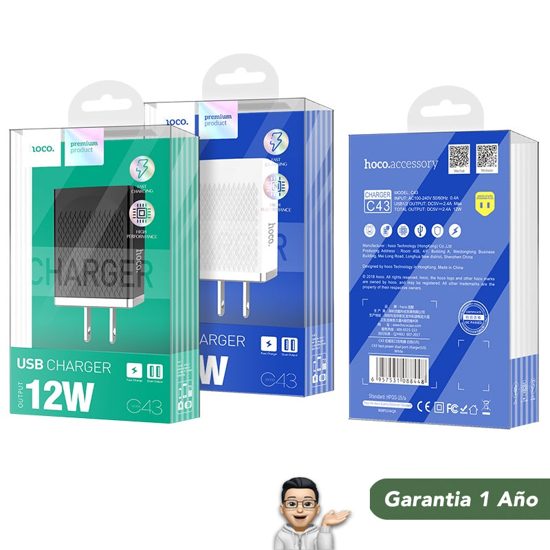 HOCO C43 Cargador Rápido USB 12 Watts