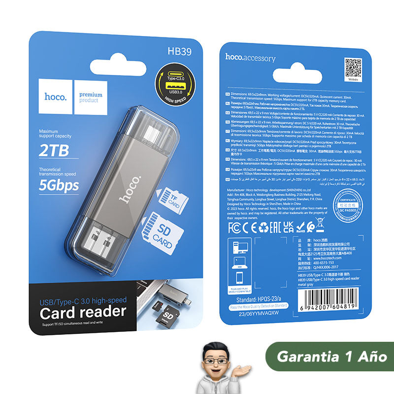 HOCO HB39 Lector de Memoria Tipo C / USB