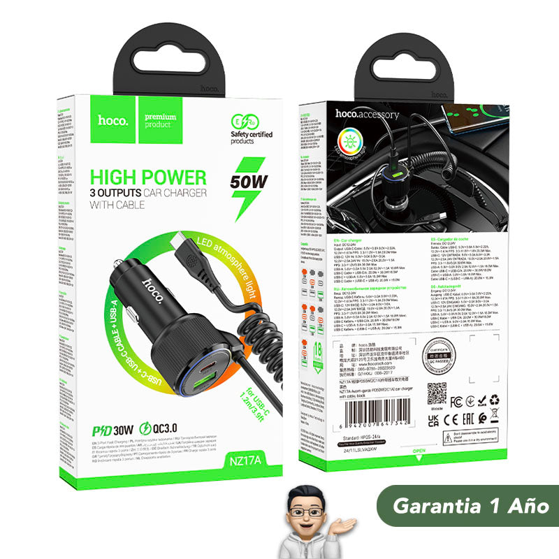 HOCO NZ17A Cargador de Auto Súper Rápido / 50 Watts