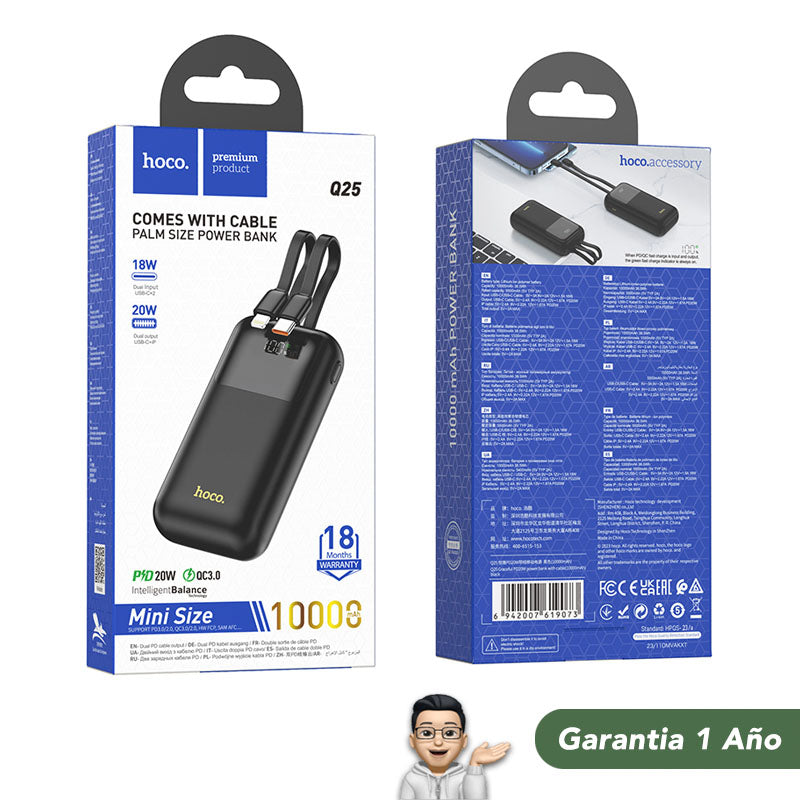 HOCO Q25 de 10000 mAh Carga Rápida con Cable
