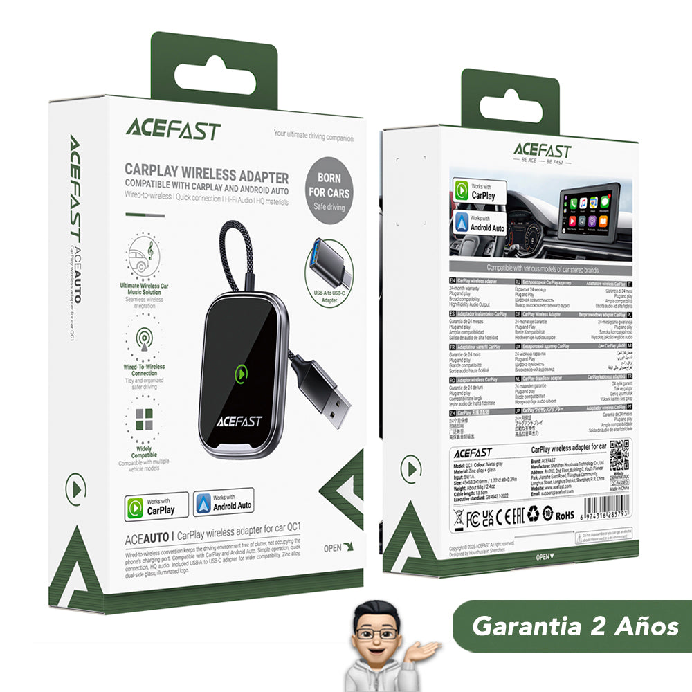 ACEFAST QC1 Adaptador inalámbrico CarPlay - Android Auto