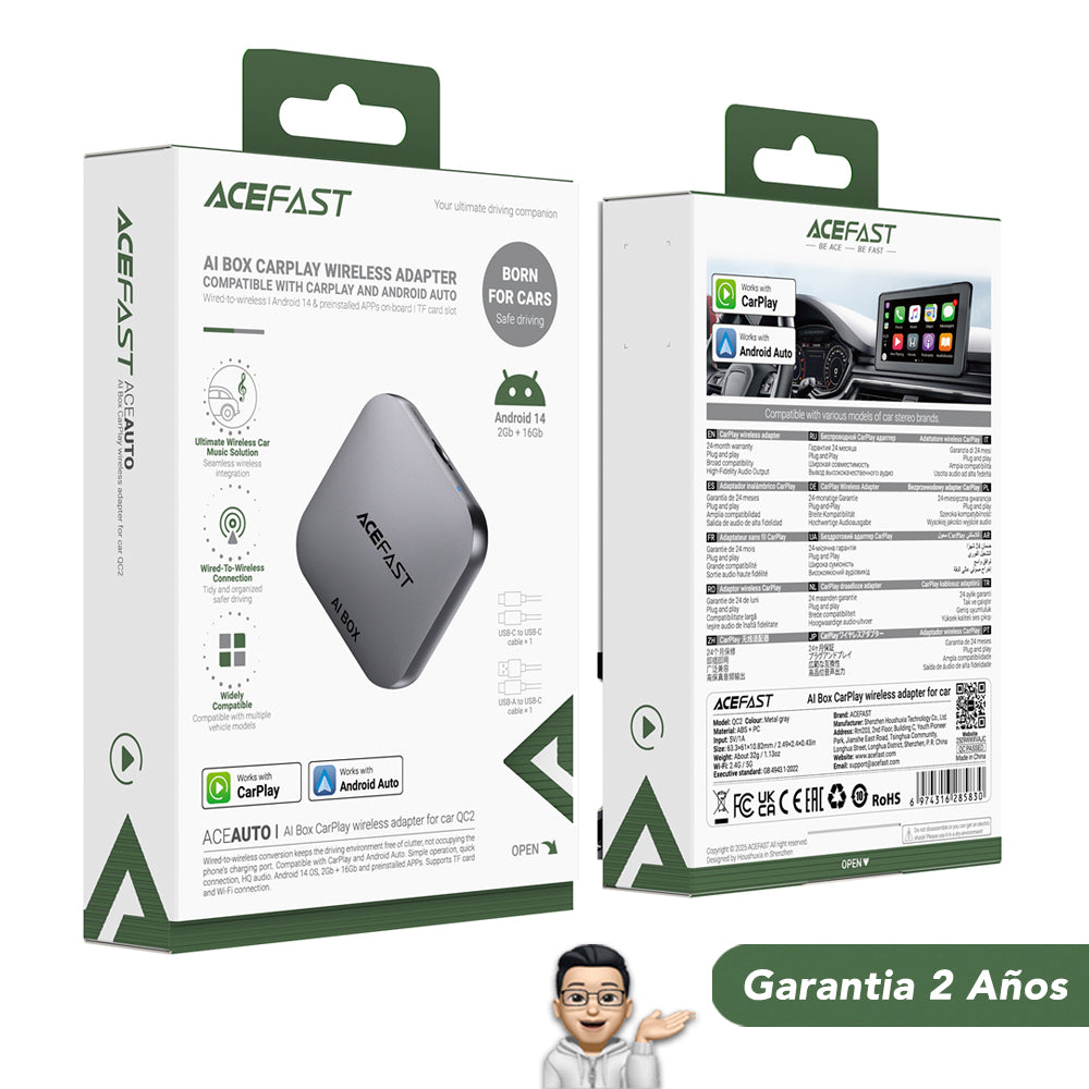 ACEFAST QC2 Adaptador inalámbrico Box CarPlay - Android Auto