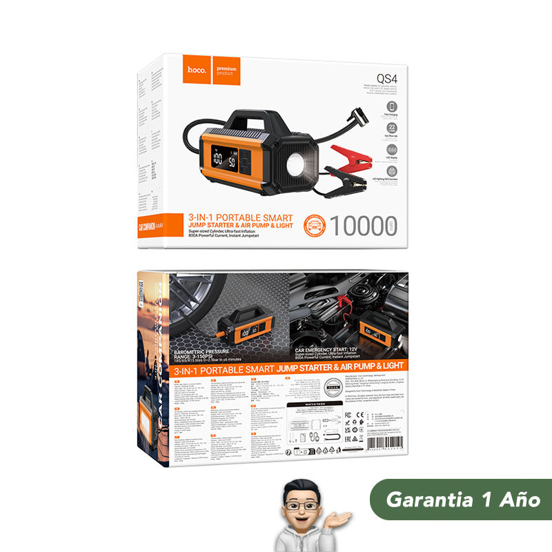 HOCO QS4 Inflador y Arrancador de batería de 10.000 mAh