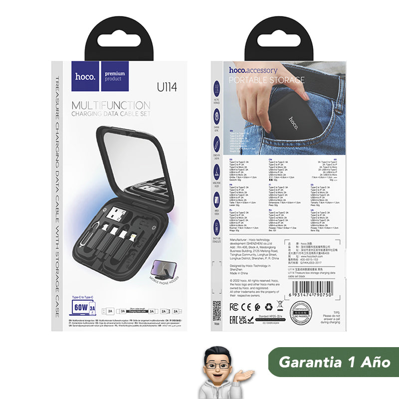 HOCO U114 6en1 Cable Tipo C a Tipo C / 60 Watts / 0.25 Metros