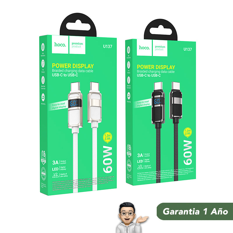 HOCO U137-B Cable Tipo C a Tipo C / 60 Watts / 1.2 metros