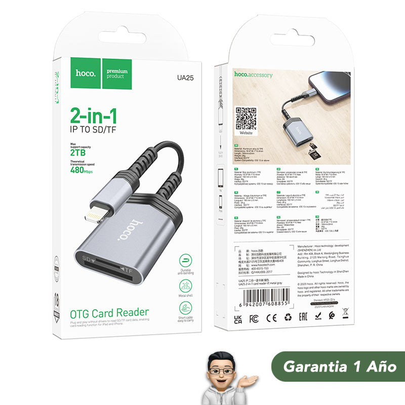 HOCO UA25 Lector de Memoria SD / Micro SD para IPhone