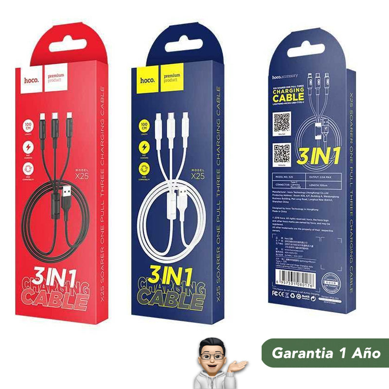 HOCO X25 3en1 Cable USB / 12 Watts / 1 metro