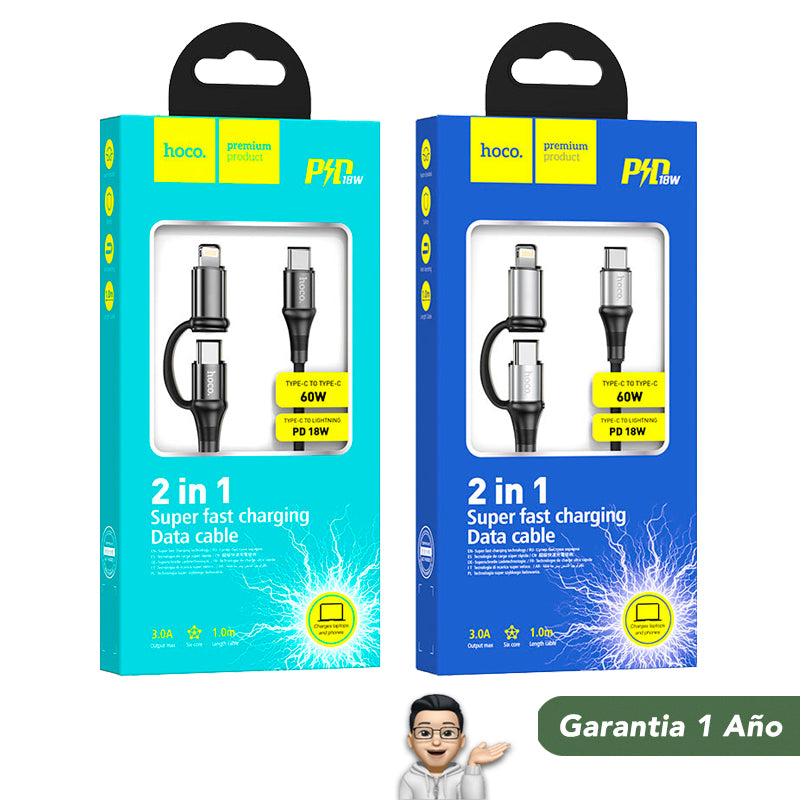 HOCO X50 2en1 Cable Tipo C a Tipo C / 60 Watts / 1 metro
