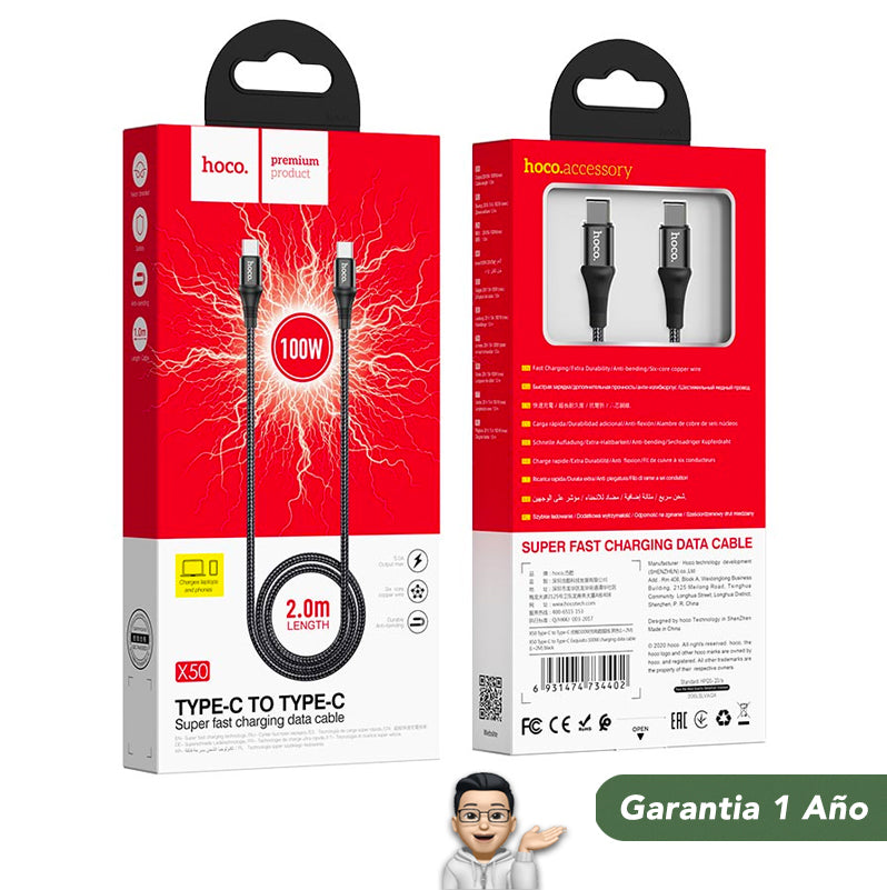 HOCO X50 Cable Tipo C a Tipo C / 100 Watts / 1 y 2 metros
