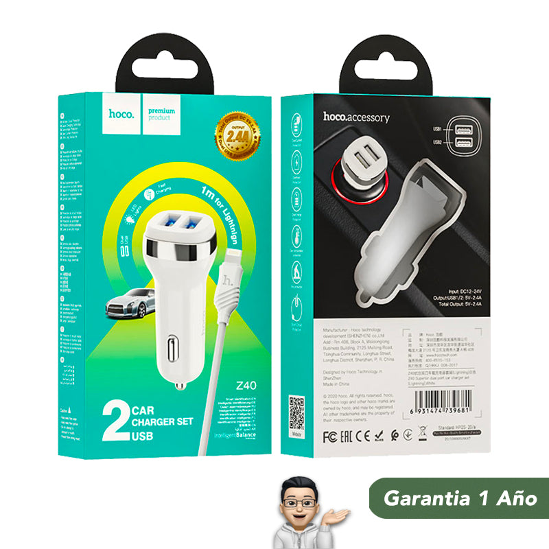 HOCO Z40 Cargador de Auto con cable para iPhone