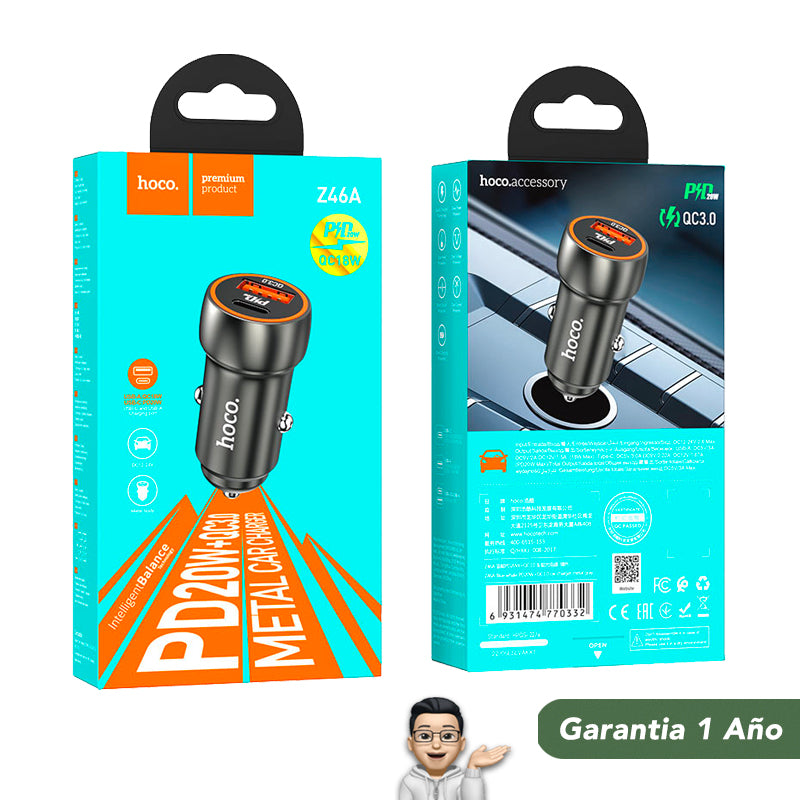 HOCO Z46A Cargador de Auto Rápido 20 Watts
