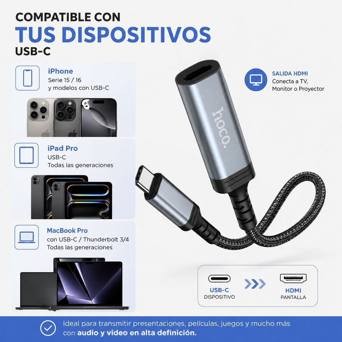 HOCO UA43A - Adaptador HDMI a Tipo C