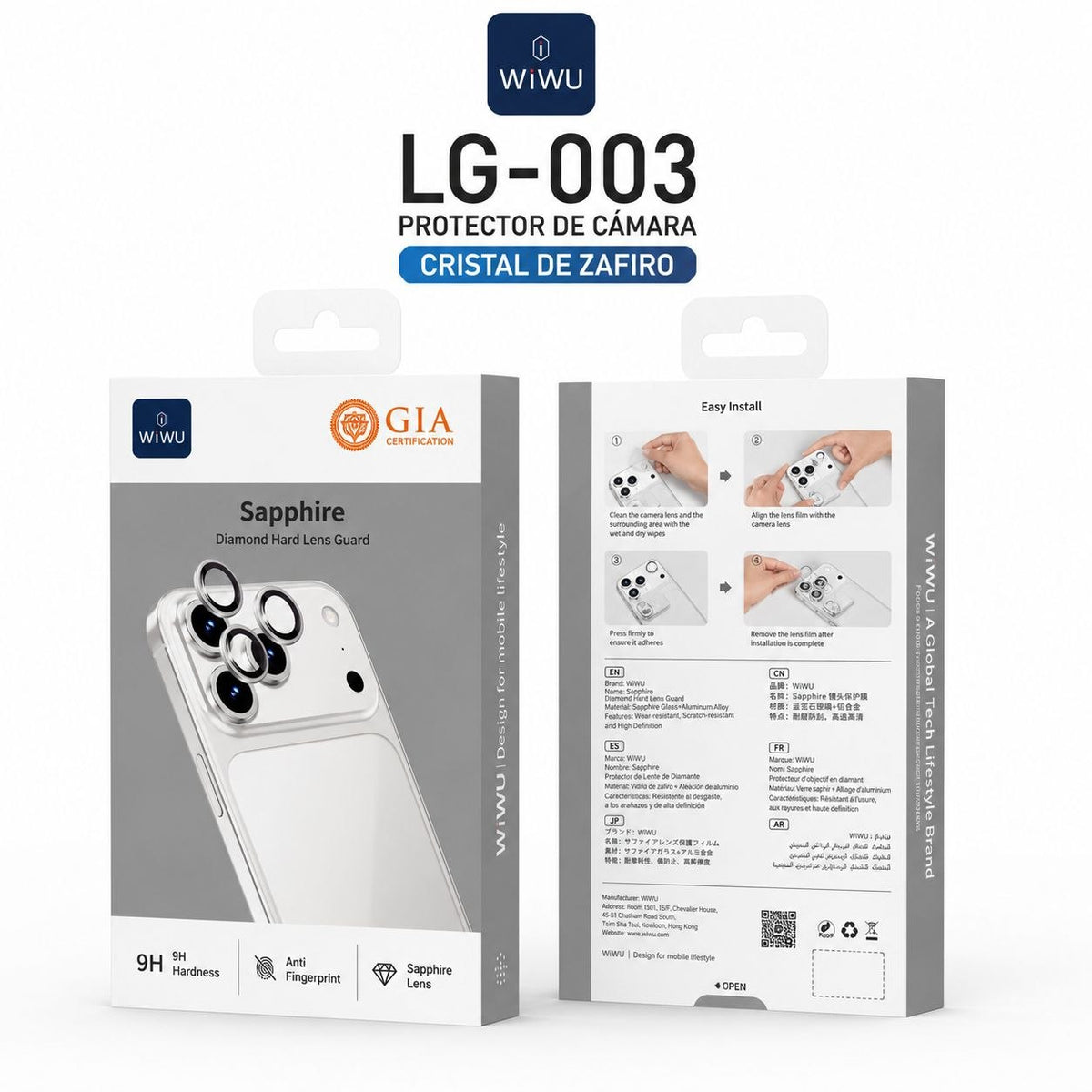 WIWU LG-005 Protector de Cámara Zafiro para iPhone 17/16 Pro Max