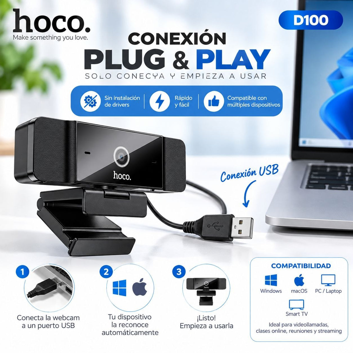 HOCO D100 Cámara Web Doble Micrófono