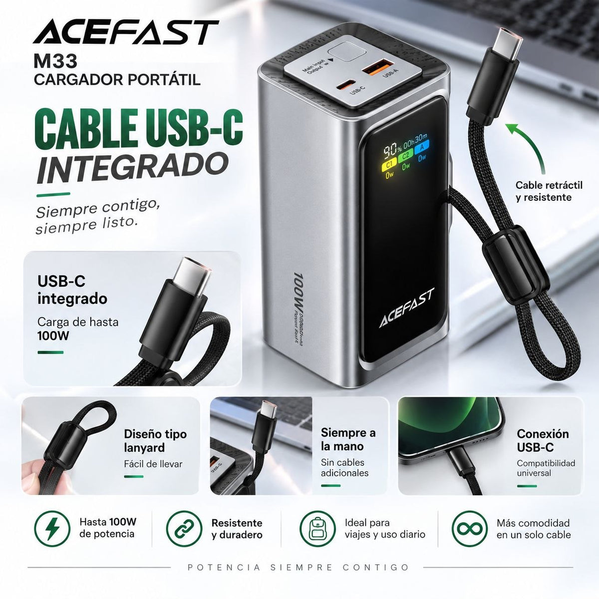 ACEFAST M33 de 20000 mAh Carga Rápida 100 Watts