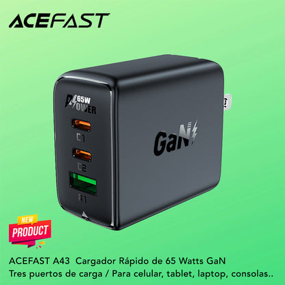ACEFAST A43  Cargador Rápido GaN a 65 Watts