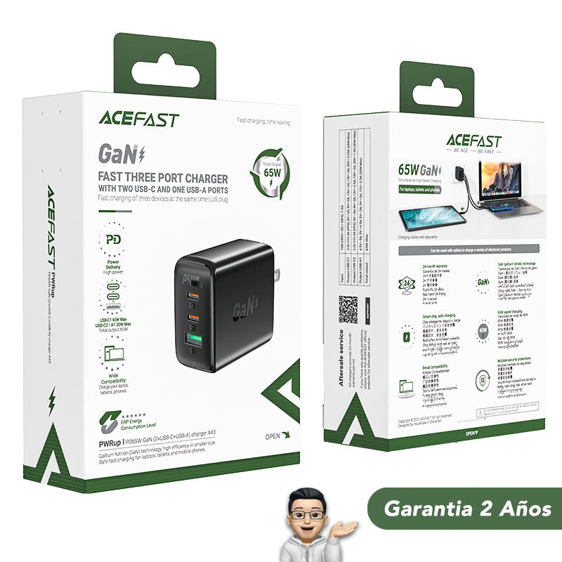 ACEFAST A43  Cargador Rápido GaN a 65 Watts