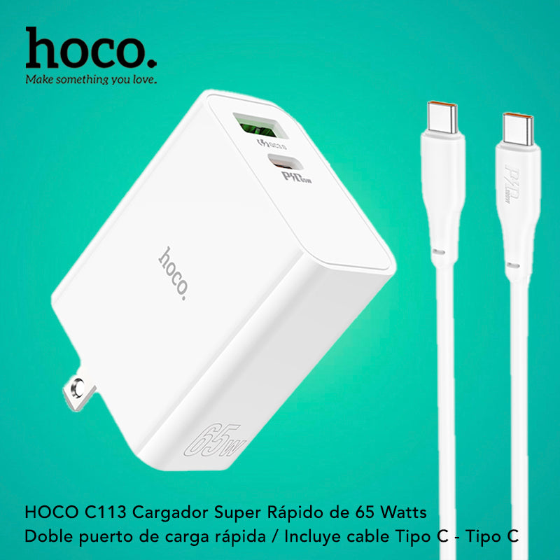 HOCO C113 Cargador Super Rápido 65 Watts + Cable Tipo C