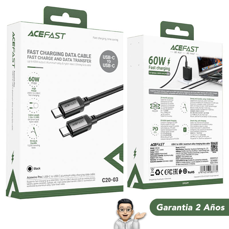 ACEFAST C20-03 Cable Tipo C a Tipo C a 60 Watts