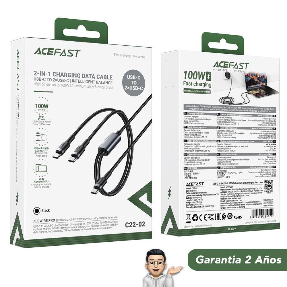 ACEFAST C22-02 Cable Tipo C a Tipo C x 2