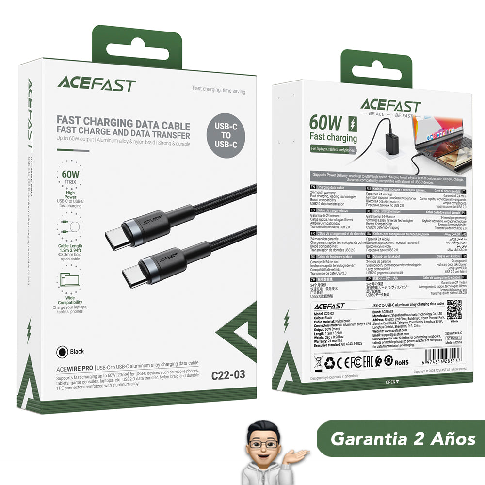 ACEFAST C22-03 Cable Tipo C a Tipo C a 60 Watts