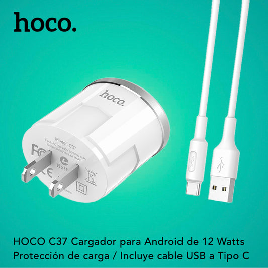 HOCO C37 Cargador Rápido 12 Watts + Cable Tipo C