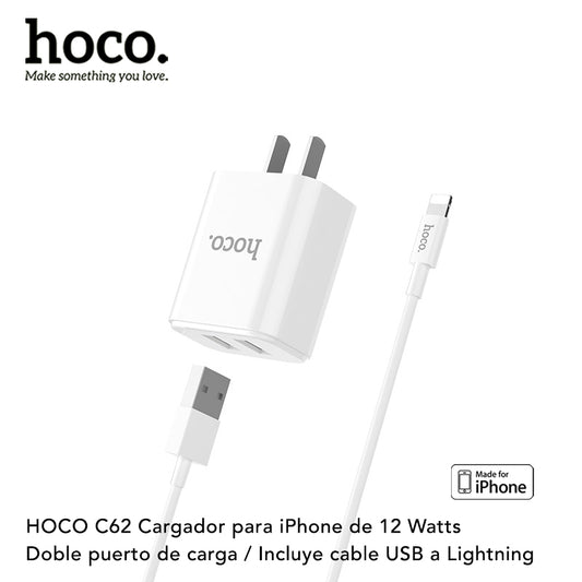 HOCO C62 Cargador Rápido 12 Watts + Cable para iPhone