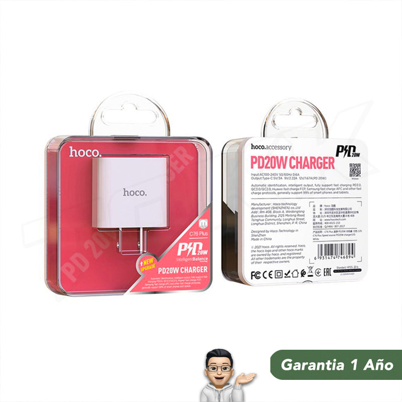 HOCO C76plus Cargador Rápido 20 Watts