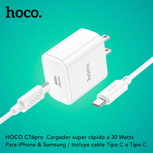 HOCO C76pro Cargador Rápido 30 Watts + Cable Tipo C
