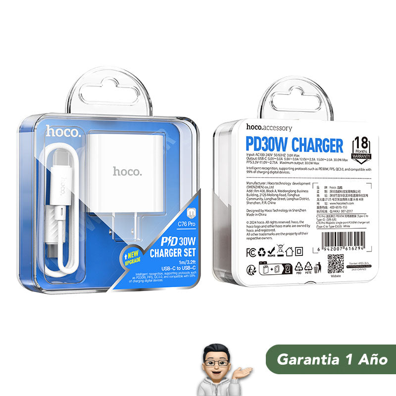 HOCO C76pro Cargador Rápido 30 Watts + Cable Tipo C