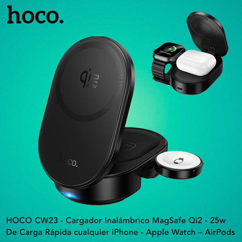 HOCO CQ23 Base inalámbrica Qi2 3en1 para iPhone