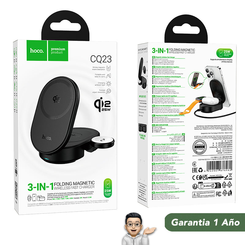 HOCO CQ23 Base inalámbrica Qi2 3en1 para iPhone