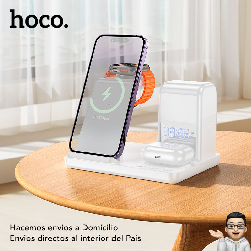 HOCO CQ9 Base inalámbrica 3en1 para iPhone y Samsung