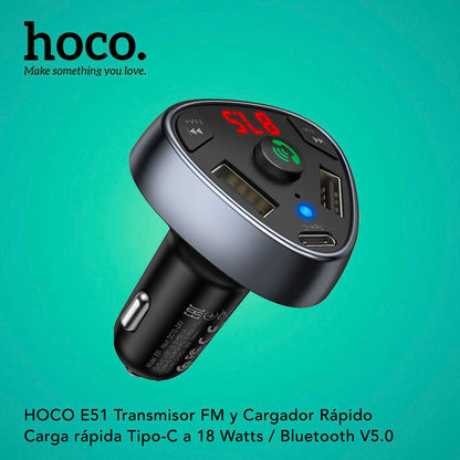 HOCO E51 Transmisor y Cargador de auto Rápido 18W