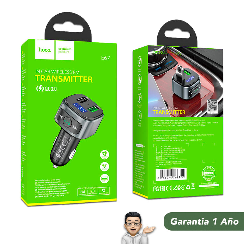 HOCO E67 Transmisor y Cargador de Auto Rápido 18W