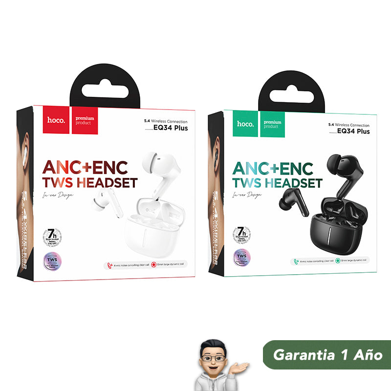 HOCO EQ34 Audífonos TWS con ANC y ENC compatible con APP