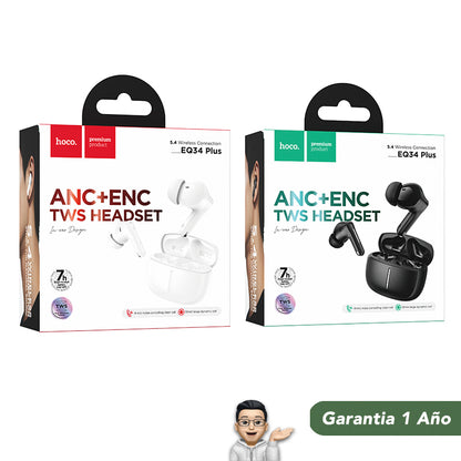 HOCO EQ34 Audífonos TWS con ANC y ENC compatible con APP