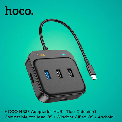 HOCO HB37 Adaptador HUB Tipo-C 6en1