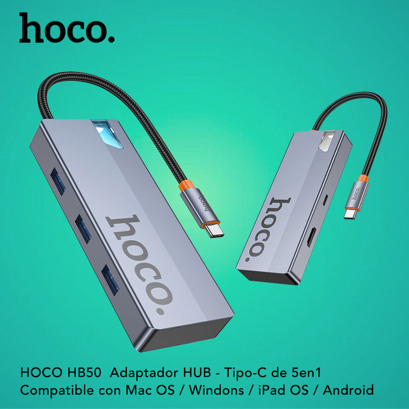 HOCO HB50 Adaptador HUB Tipo-C 5en1
