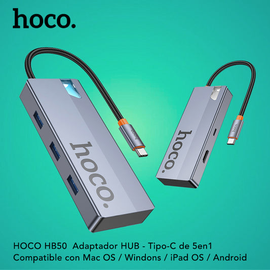 HOCO HB50 Adaptador HUB Tipo-C 5en1
