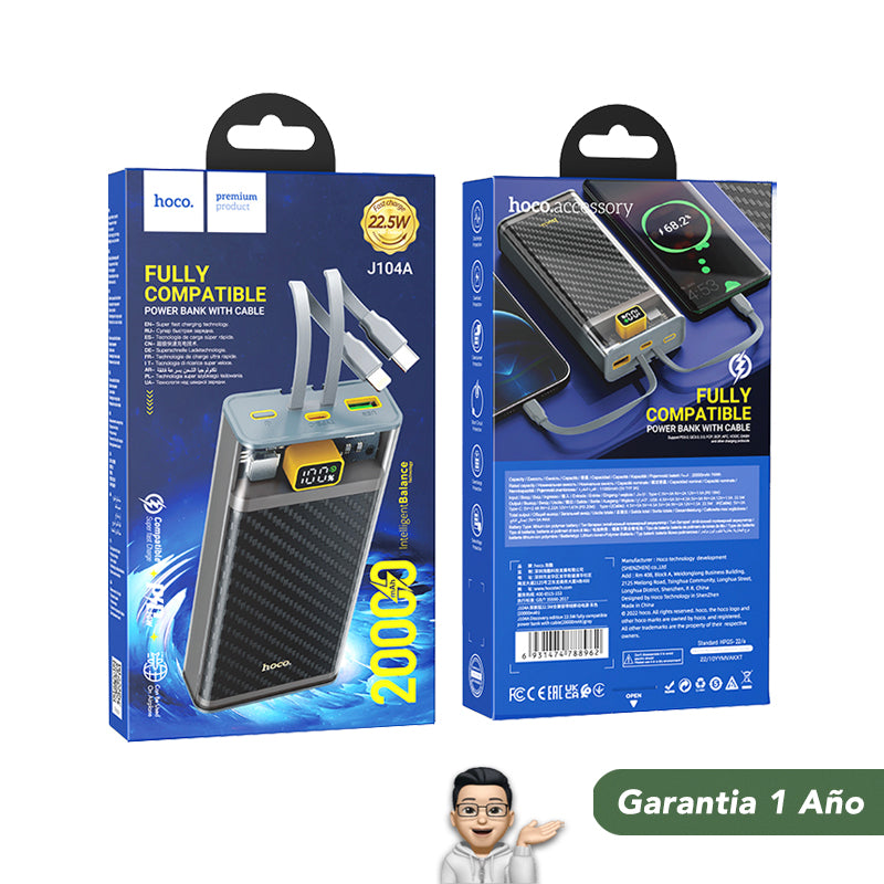 HOCO J104A de 20000 mAh Carga rápida con cable