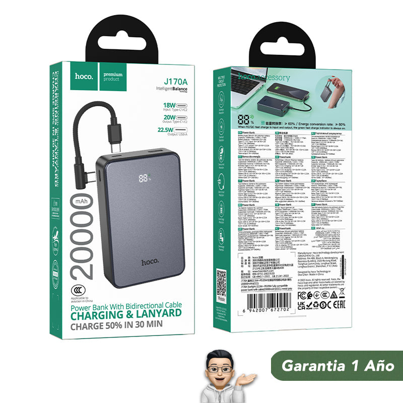 HOCO J170A de 20000 mAh Carga Rápida
