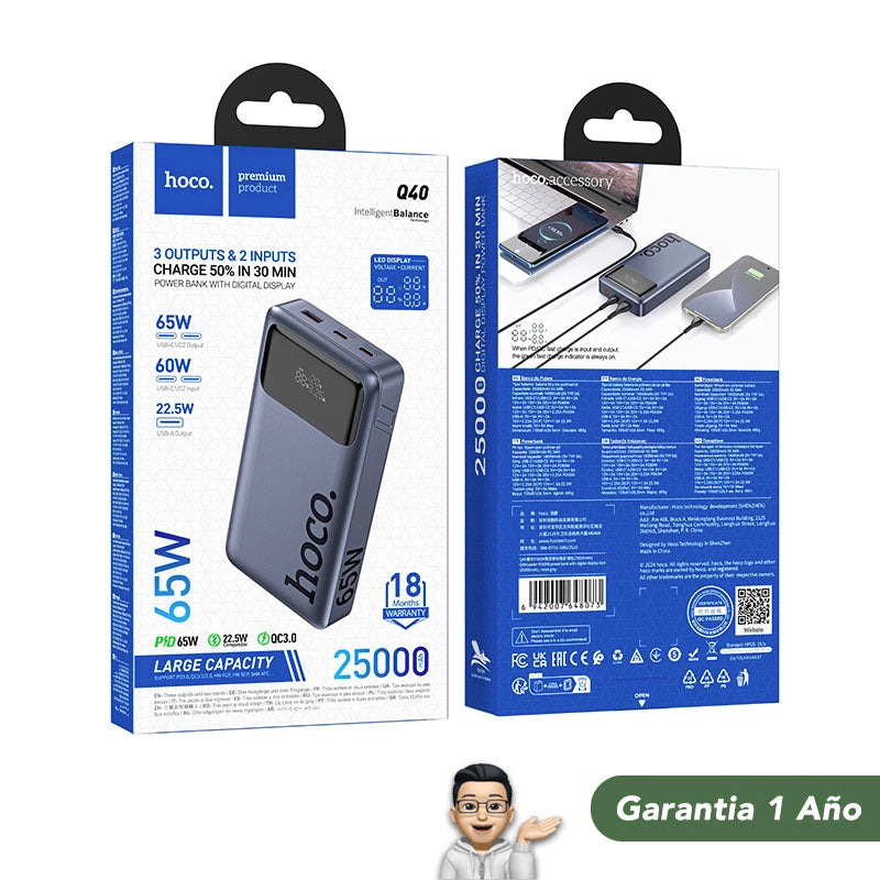 HOCO Q40 de 25000 mAh Carga Rápida 65W