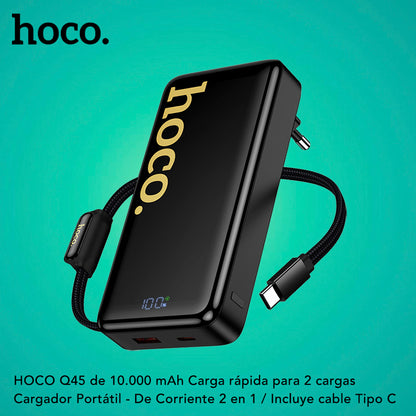 HOCO Q45 de 10000 mAh Carga Rápida con Cable 2en1