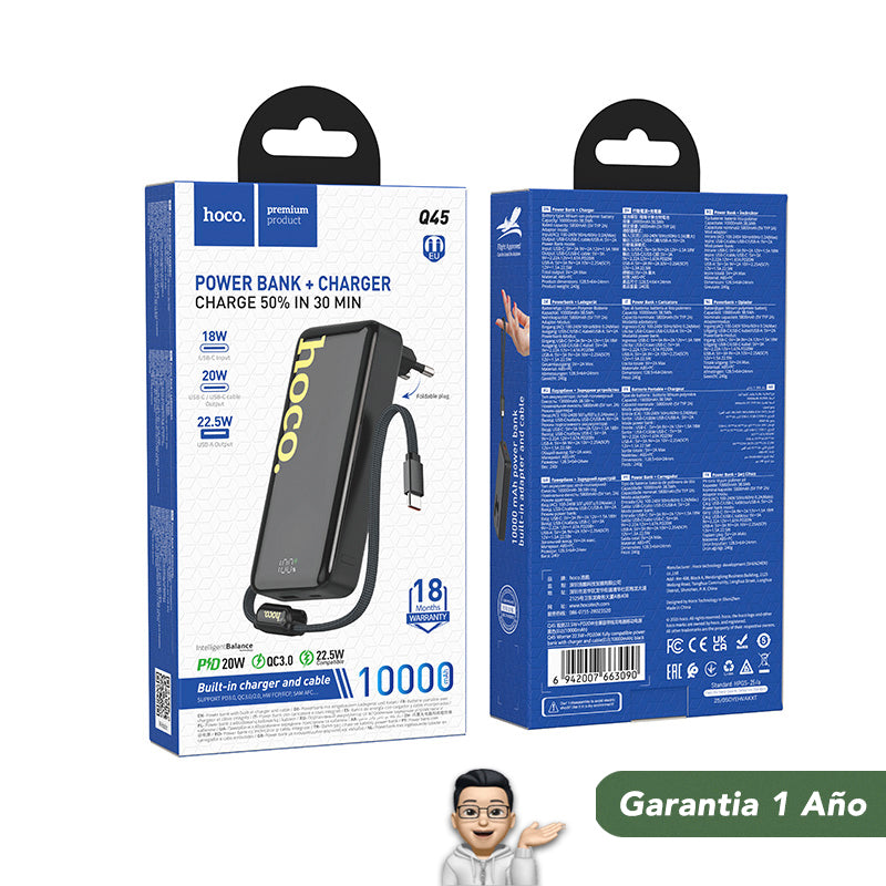 HOCO Q45 de 10000 mAh Carga Rápida con Cable 2en1