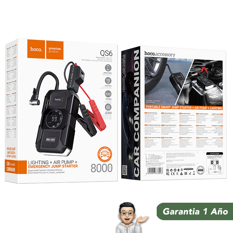 HOCO QS6 Inflador y Arrancador de batería de 8.000 mAh